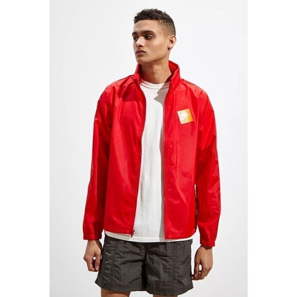 Nike Full Zip Jacket Mens Medium‎ Just Do It Spellout AR2608-657 Lightweight Red - Picture 1 of 8